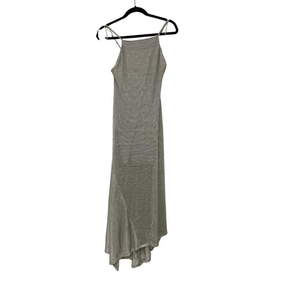Zara Womens Metallic Thread Midi Dress Medium Silver Straight Neck 1131/821 NWT - Picture 2 of 16